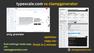 nViewsWEB's ClampGenerator.com vs Typescale.com Comparison Screenshot showing the UI comparison of ClampGenerator vs Typescale.com
