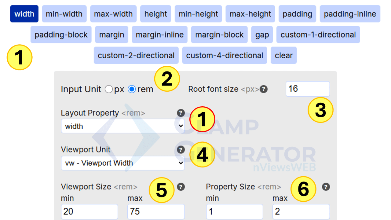 partial screenshot of the layout spacing size clamp generator tool