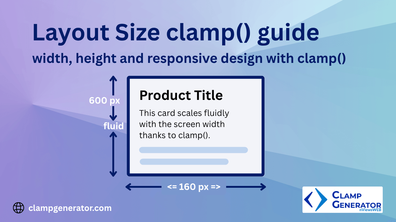 CSS layout size properties width, height with clamp for Responsive Fluid design html card image to highlight width and height and represent clamp and responsive design